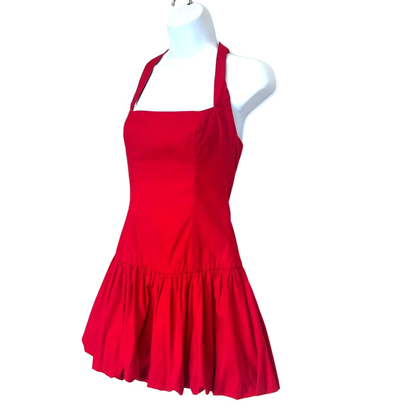Reformation Red Bubble Hem Mini Dress SIZE 6 Cocktail Party Halter Designer $218 - Picture 4 of 11